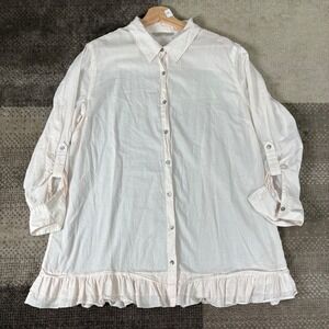 Soft Surroundings Womens Pink Linen Blend Button Up Ruffle Shirt Tunic Size XLP